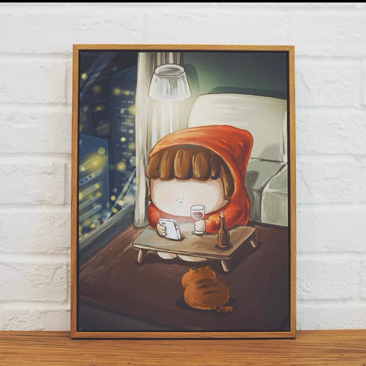 Big gallery canvas with Timber frame - To the city at night