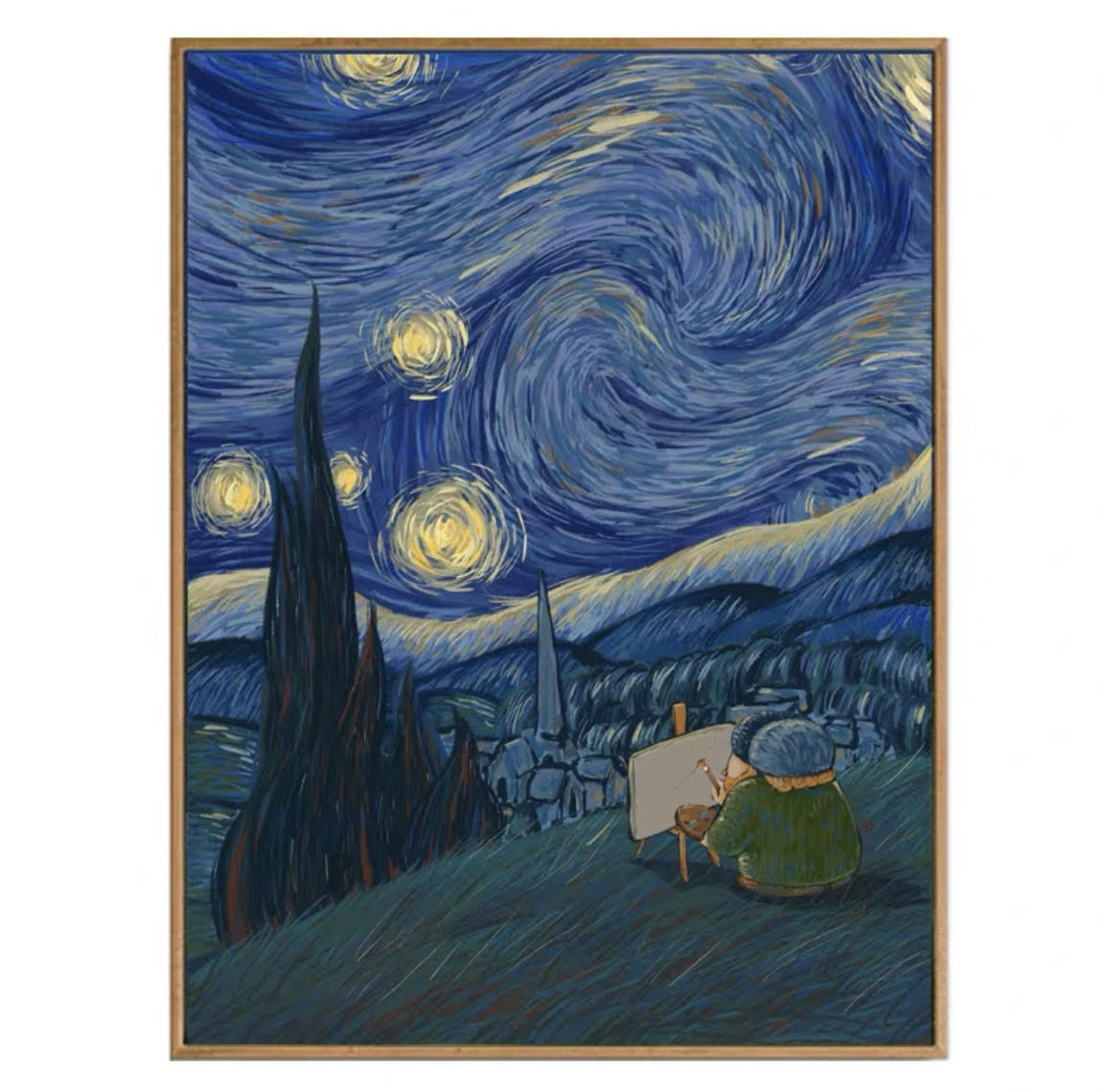 Big gallery canvas with Timber frame - Vincent van Gogh under the Starry Night